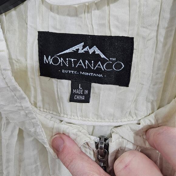 Montanaco Cream Funky Crinkle Zip-Up Pocketed Jacket Size Large - Picture 7 of 8